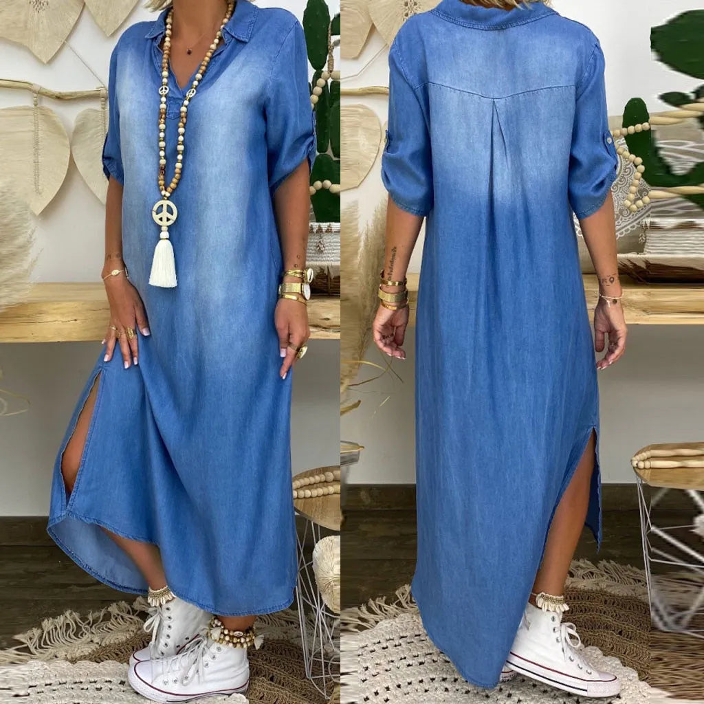 Varedo™ | Lang Denimkjole med Split