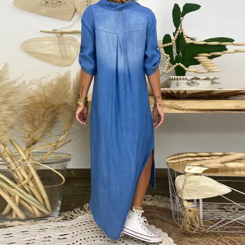 Varedo™ | Lang Denimkjole med Split