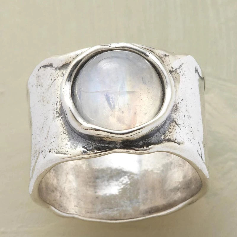 Sølv Måne Sten Ring