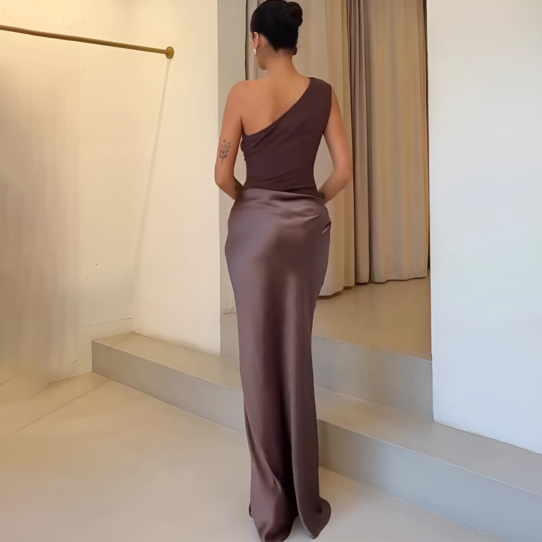 Varedo™ | Elegant En-Skulder Plisseret Maxi Kjole