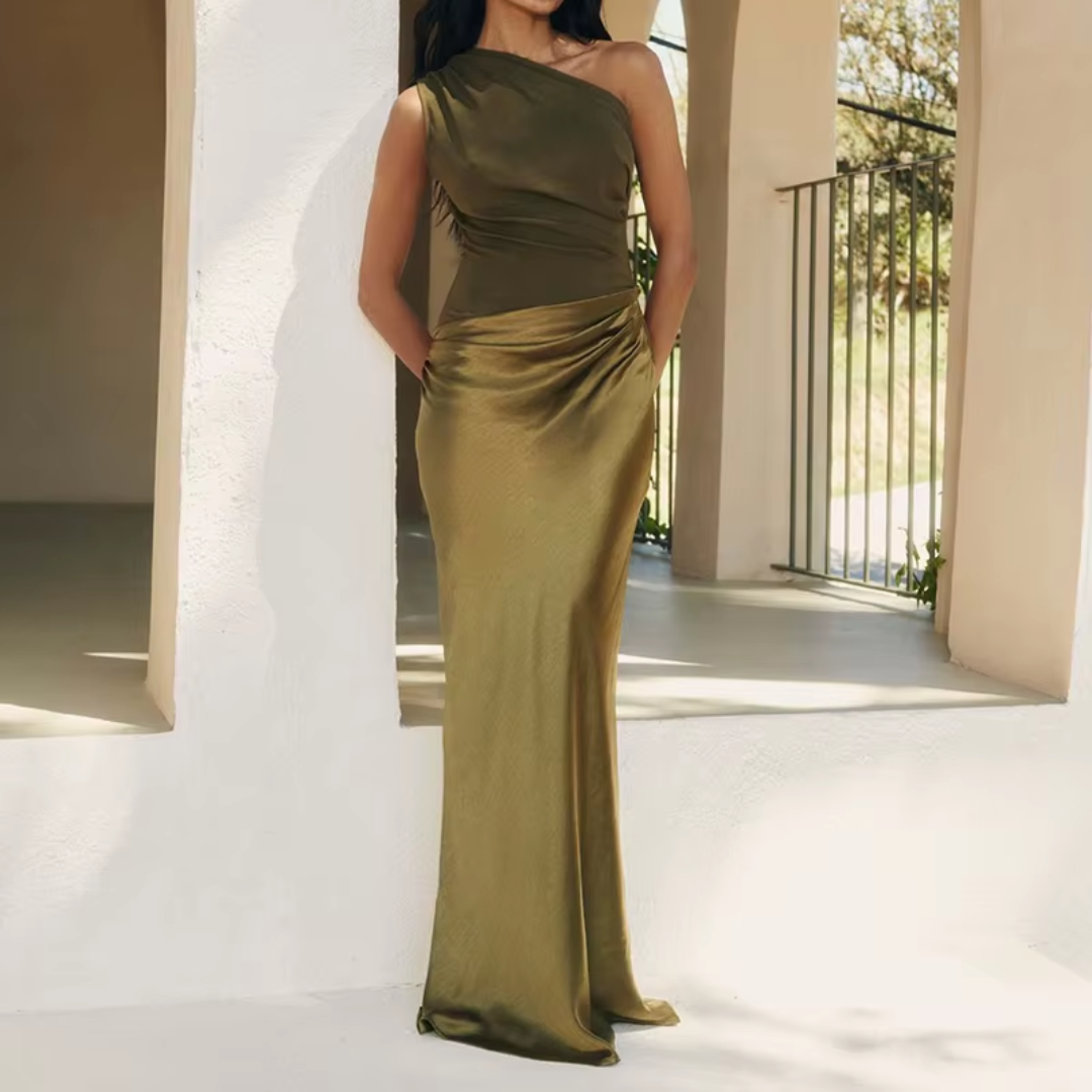 Varedo™ | Elegant En-Skulder Plisseret Maxi Kjole