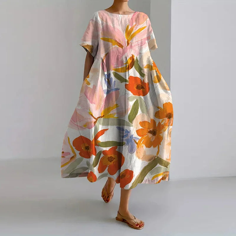 Vibeke | Blomsterprint V-udskæring Kjole