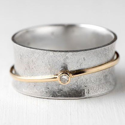 Sølvring Zirkonia Vintage Golden Line